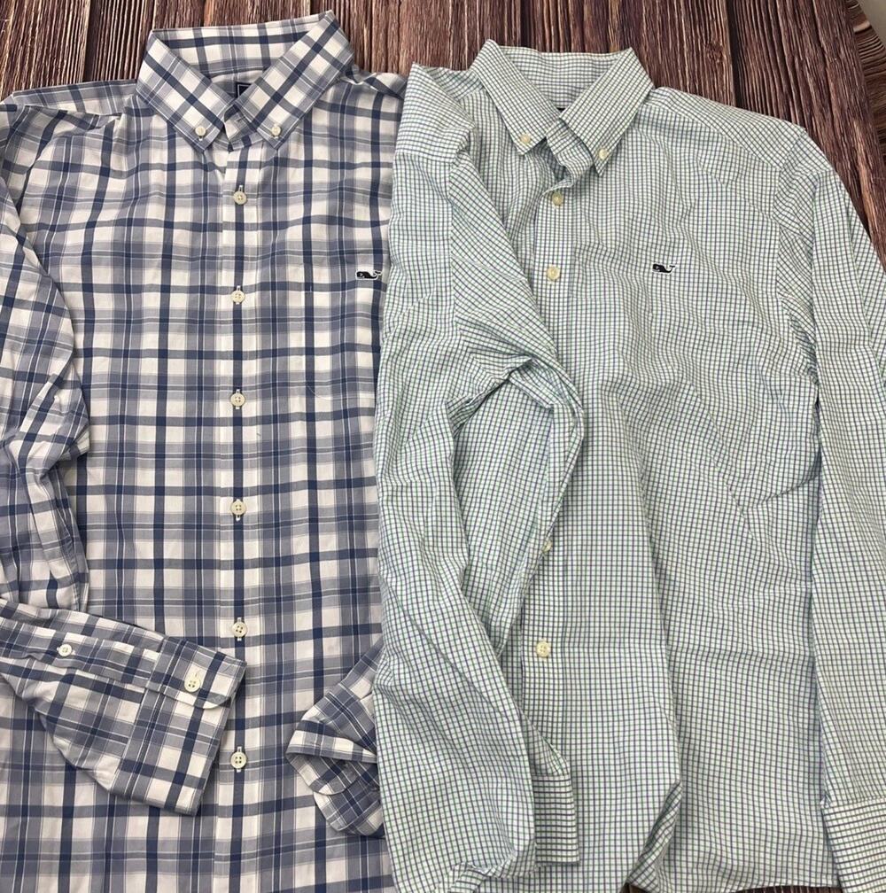 Lot of 2 Vineyard Vines Slim Fit Whale Performance Shirt Mens Medium Long Sleeve